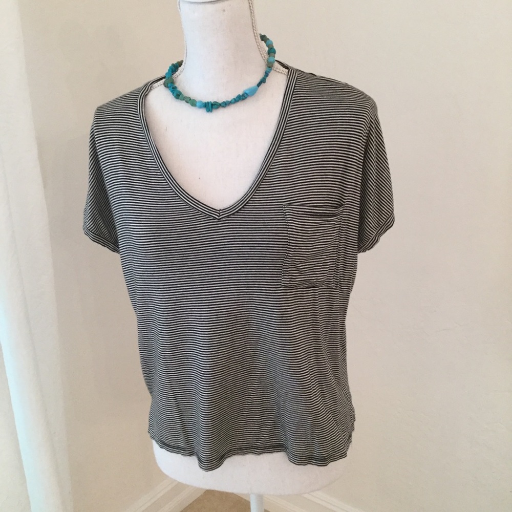 PST STRIPED POCKET CROPED TEE Black & White